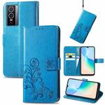 For vivo Y76 5G Four-leaf Clasp Embossed Buckle Leather Phone Case(Blue)