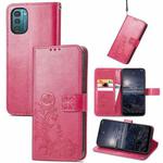 For Nokia G21 Four-leaf Clasp Embossed Buckle Leather Phone Case(Magenta)