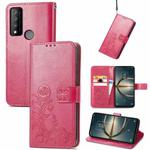 For TCL 30 V 5G Four-leaf Clasp Embossed Buckle Leather Phone Case(Magenta)
