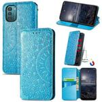 For Nokia G21 Blooming Mandala Embossed Magnetic Leather Phone Case(Blue)