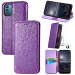 For Nokia G21 Blooming Mandala Embossed Magnetic Leather Phone Case(Purple)