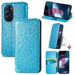 For Motorola Edge X30 Blooming Mandala Embossed Magnetic Leather Phone Case(Blue)