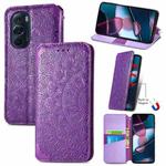 For Motorola Edge X30 Blooming Mandala Embossed Magnetic Leather Phone Case(Purple)