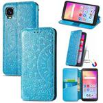 For TCL A509DL / A3 Blooming Mandala Embossed Magnetic Leather Phone Case(Blue)