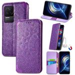 For Xiaomi Redmi K50 Pro Blooming Mandala Embossed Magnetic Leather Phone Case(Purple)
