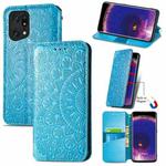 For OPPO Find X5 Pro Blooming Mandala Embossed Magnetic Leather Phone Case(Blue)