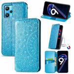 For OPPO Realme 9 Pro Blooming Mandala Embossed Magnetic Leather Phone Case(Blue)