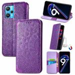 For OPPO Realme 9 Pro Blooming Mandala Embossed Magnetic Leather Phone Case(Purple)