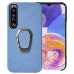 For Sony Xperia 1 IV Ring Holder Honeycomb PU Phone Case(Light Blue)