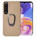 For Sony Xperia 1 IV Ring Holder Honeycomb PU Phone Case(Coffee)