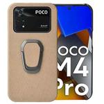 For Xiaomi Poco M4 Pro 4G Ring Holder Honeycomb PU Phone Case(Coffee)