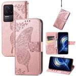 For Xiaomi Redmi K50 Pro Butterfly Love Flower Embossed Leather Phone Case(Rose Gold)
