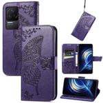 For Xiaomi Redmi K50 Pro Butterfly Love Flower Embossed Leather Phone Case(Dark Purple)