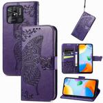 For Xiaomi Redmi 10C Butterfly Love Flower Embossed Leather Phone Case(Dark Purple)