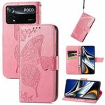 For Xiaomi Poco X4 Pro 5G Butterfly Love Flower Embossed Leather Phone Case(Pink)