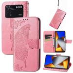 For Xiaomi Poco M4 Pro Butterfly Love Flower Embossed Leather Phone Case(Pink)