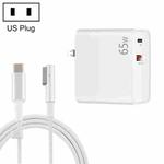 PD-65W USB-C / Type-C + QC3. 0 USB Laptop Charging Adapter + 1.8m USB-C / Type-C to MagSafe 1 / L Head Data Cable, US Plug(White)