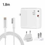 PD-65W USB-C / Type-C + QC3. 0 USB Laptop Charging Adapter + 1.8m USB-C / Type-C to MagSafe 1 / L Head Data Cable, EU Plug / US Plug(White)