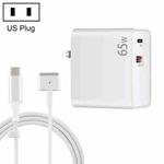 PD-65W USB-C / Type-C + QC3. 0 USB Laptop Charging Adapter + 1.8m USB-C / Type-C to MagSafe 2 / T Head Data Cable, US Plug(White)