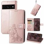 For Google Pixel 7 Pro 5G Four-leaf Clasp Embossed Buckle Leather Phone Case(Rose Gold)