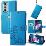 For Motorola Edge 30 Pro Four-leaf Clasp Embossed Buckle Leather Phone Case(Blue)