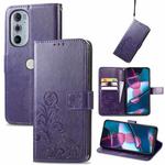 For Motorola Edge 30 Pro Four-leaf Clasp Embossed Buckle Leather Phone Case(Purple)