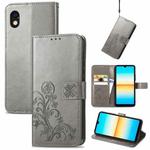 For Sony Xperia Ace III Four-leaf Clasp Embossed Buckle Leather Phone Case(Gray)