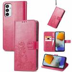 For Samsung Galaxy M23 Four-leaf Clasp Embossed Buckle Leather Phone Case(Rose Red)