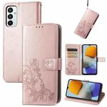For Samsung Galaxy M23 Four-leaf Clasp Embossed Buckle Leather Phone Case(Rose Gold)