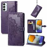 For Samsung Galaxy M23 Mandala Flower Embossed Leather Phone Case(Purple)