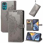 For Motorola Moto G22 Mandala Flower Embossed Leather Phone Case(Gray)