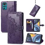 For Motorola Moto G22 Mandala Flower Embossed Leather Phone Case(Purple)