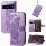 For Google Pixel 7 Pro 5G Butterfly Love Flower Embossed Leather Phone Case(Light Purple)