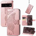 For Google Pixel 7 5G Butterfly Love Flower Embossed Leather Phone Case(Rose Gold)