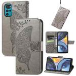 For Motorola Moto G22 Butterfly Love Flower Embossed Leather Phone Case(Grey)