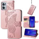 For OnePlus Nord CE 2 5G Butterfly Love Flower Embossed Leather Phone Case(Rose Gold)