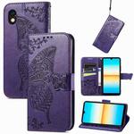 For Sony Xperia Ace III Butterfly Love Flower Embossed Leather Phone Case(Dark Purple)