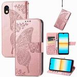 For Sony Xperia Ace III Butterfly Love Flower Embossed Leather Phone Case(Rose Gold)