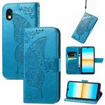For Sony Xperia Ace III Butterfly Love Flower Embossed Leather Phone Case(Blue)