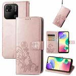 For Xiaomi Redmi 10A Four-leaf Clasp Embossed Buckle Leather Phone Case(Rose Gold)