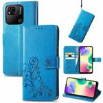 For Xiaomi Redmi 10A Four-leaf Clasp Embossed Buckle Leather Phone Case(Blue)