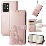 For OPPO Realme GT2 Pro Four-leaf Clasp Embossed Buckle Leather Phone Case(Rose Gold)