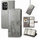 For OPPO Realme GT2 Pro Four-leaf Clasp Embossed Buckle Leather Phone Case(Gray)