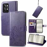For OPPO Realme GT2 Pro Four-leaf Clasp Embossed Buckle Leather Phone Case(Purple)