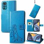 For Motorola Moto G22 Four-leaf Clasp Embossed Buckle Leather Phone Case(Blue)