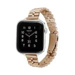 Half-Round Three-Bead Metal Watch Band For Apple Watch Ultra 49mm / Series 8&7 45mm / SE 2&6&SE&5&4 44mm / 3&2&1 42mm(Rose Gold)