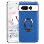 For Google Pixel 7 Pro Ring Holder Honeycomb PU Skin Phone Case(Navy Blue)