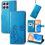 For Honor X8 4G Four-leaf Clasp Embossed Buckle Leather Phone Case(Blue)