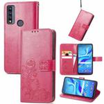 For TCL 4X 5G Four-leaf Clasp Embossed Buckle Leather Phone Case(Rose Red)