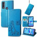 For TCL 4X 5G Four-leaf Clasp Embossed Buckle Leather Phone Case(Blue)